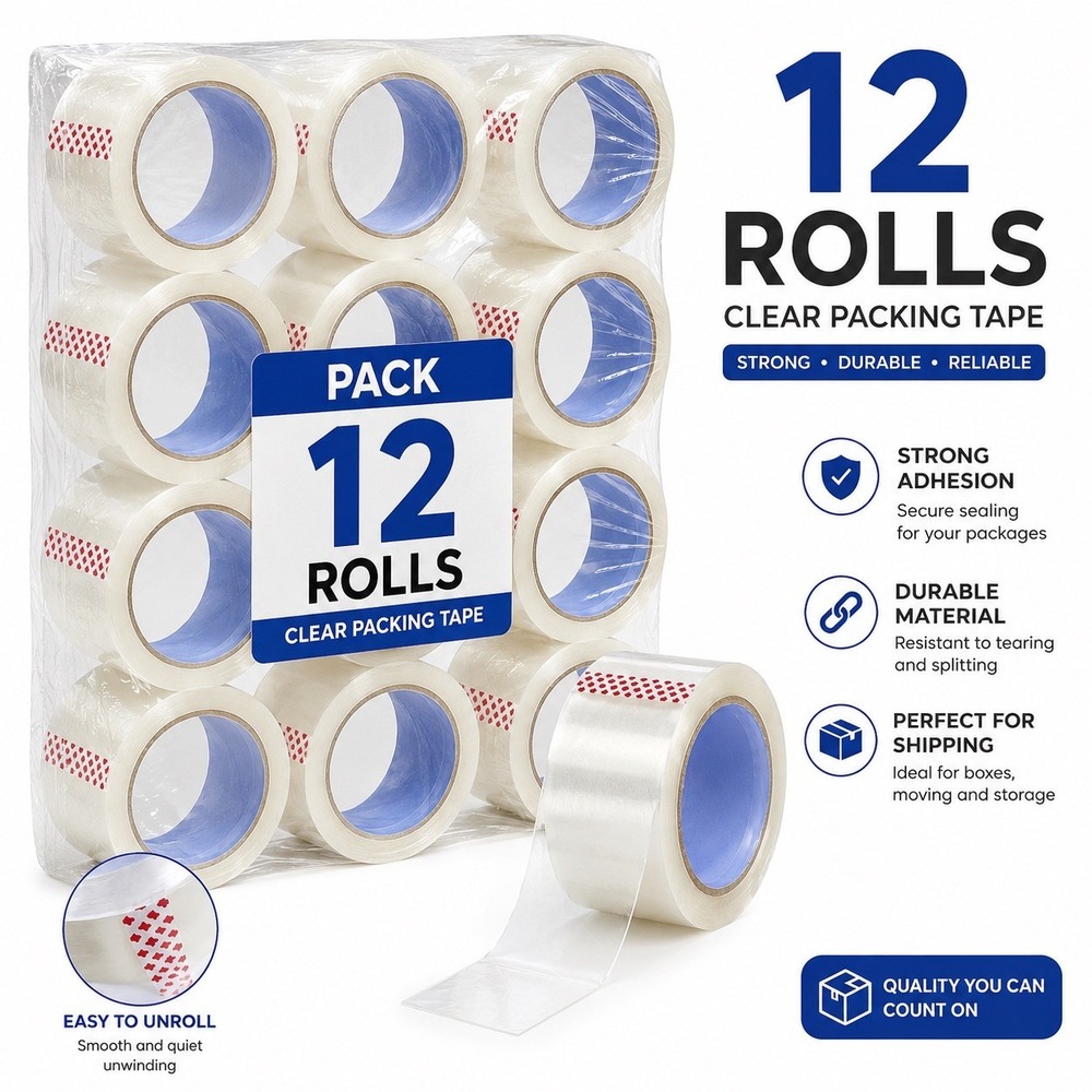 ProSeller Heavy-Duty Packing Tape 12-Pack – Strong Adhesive Shipping Tape